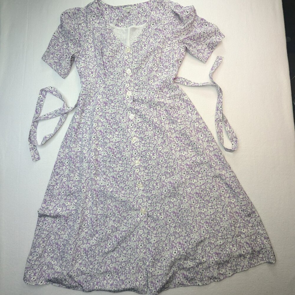 J. Peterman Women's Silk Midi Dress Size Large Floral 100% Silk